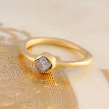 Raw Diamond April Birthstone Gold Plated Silver Ring, 2 of 4