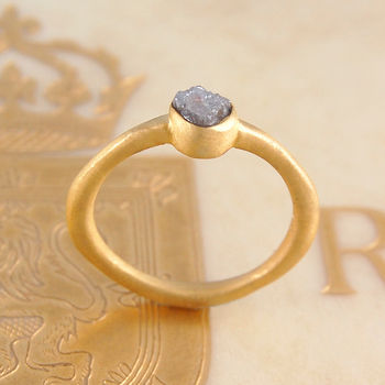 Raw Diamond April Birthstone Gold Plated Silver Ring, 3 of 4