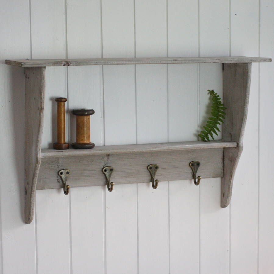 Original Wooden Wall Shelf With Hooks 