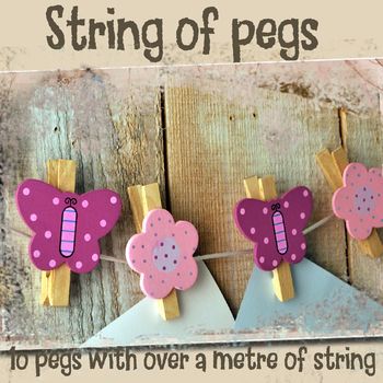 String Of Wooden Butterfly And Flower Pegs, 2 of 2
