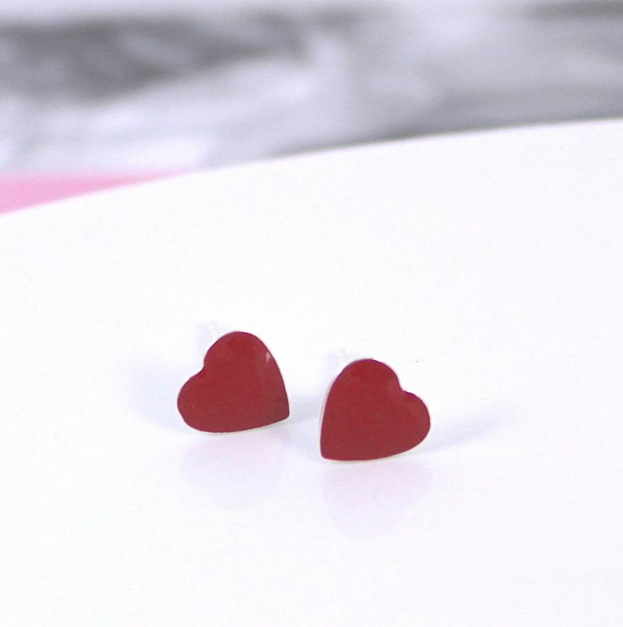 Red Heart Earrings In Sterling Silver, 1 of 2