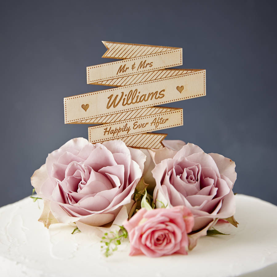 Personalised Wooden Banner Wedding Cake Topper By Sophia Victoria