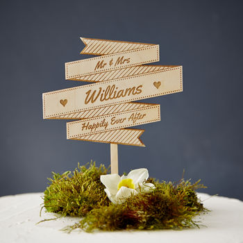 Personalised Wooden Banner Wedding Cake Topper, 5 of 5
