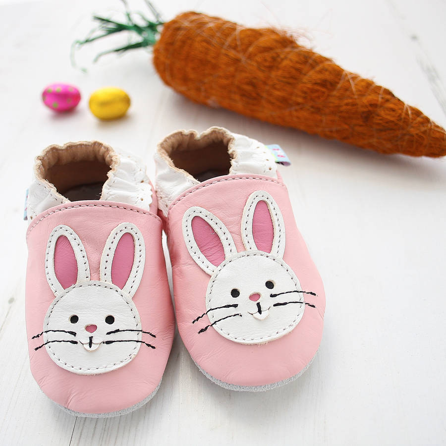 pink bunny soft leather baby shoes by snuggle feet | notonthehighstreet.com