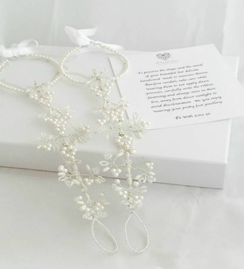 Handmade Pearl And Silver Bridal Barefoot Sandals