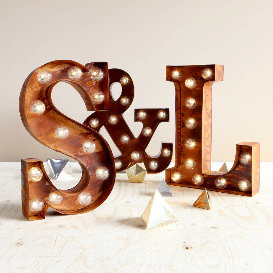 couple's initials carnival lights rust finish by rocket & rye ...