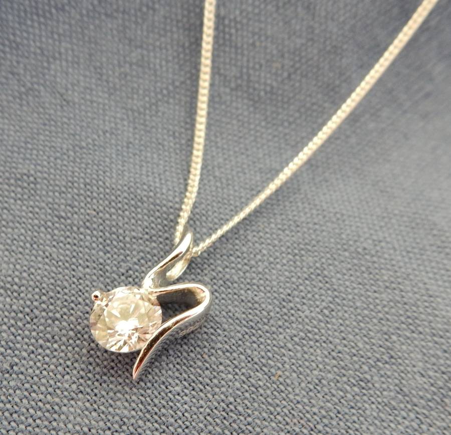 silver sliver pendant with cubic zirconia by anne reeves jewellery ...