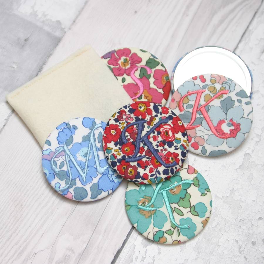 Personalised Embroidered Monogrammed Pocket Mirror By Elm Tree Studio