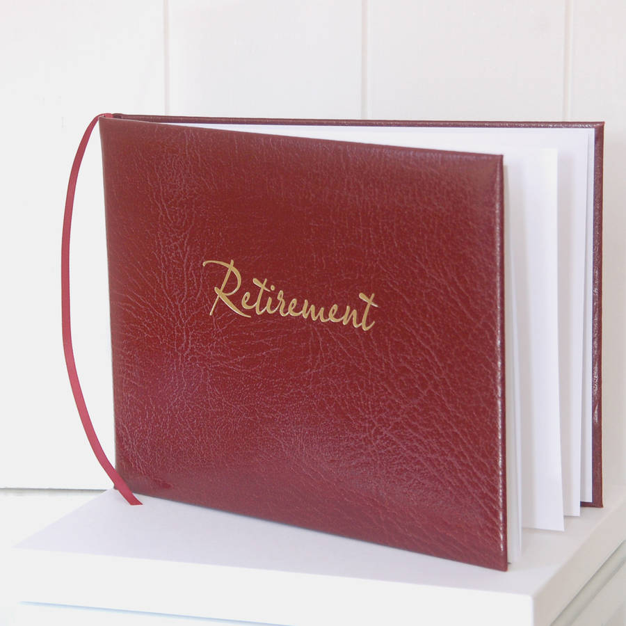 leather retirement guest book by oh so cherished
