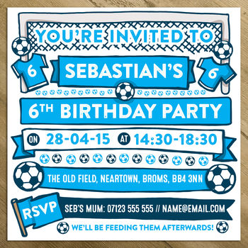 Football Themed Personalised Party Invitations, 4 of 4