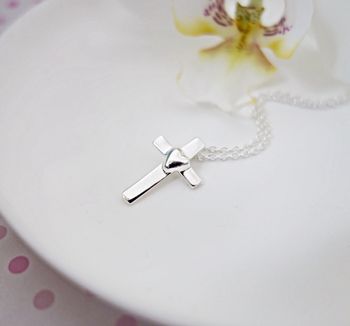 Sterling Silver Cross Necklace With Heart, 2 of 4
