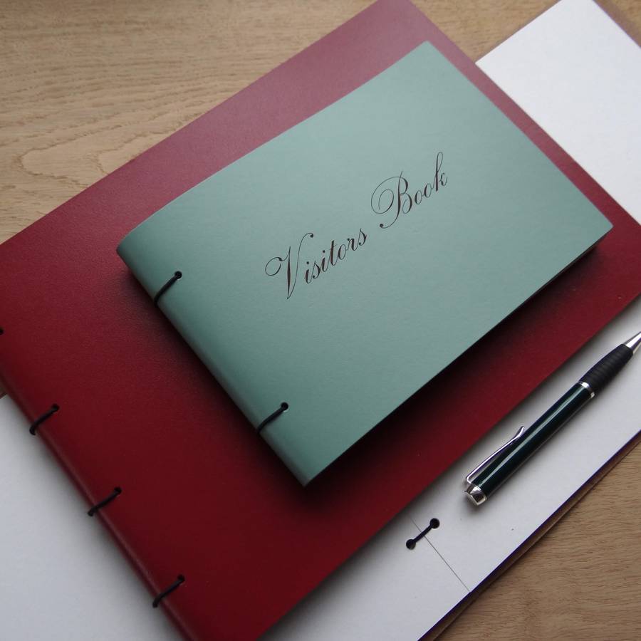 engraved leather visitors book by artbox