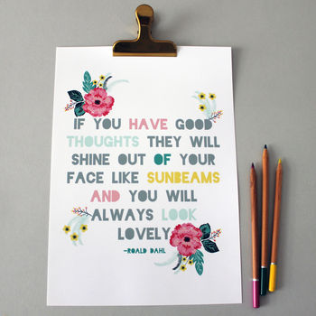 Floral Roald Dahl 'Good Thoughts' Quote Print, 2 of 2