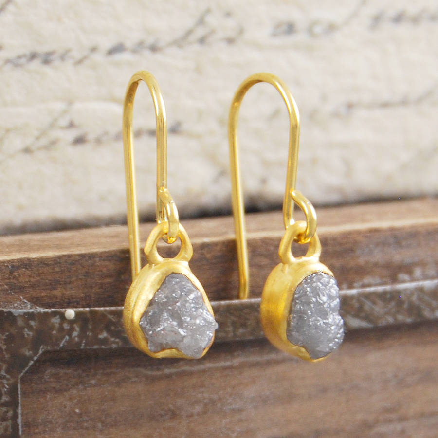 Raw Diamond April Birthstone Gold Plated Drop Earrings, 1 of 3