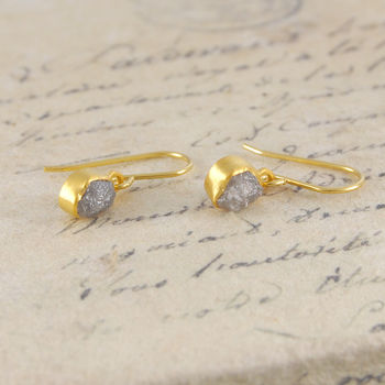 Raw Diamond April Birthstone Gold Plated Drop Earrings, 2 of 3