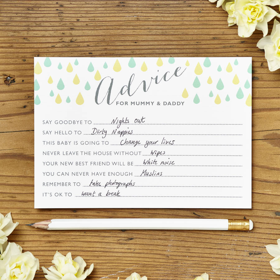 Parent Advice Cards For Baby Shower