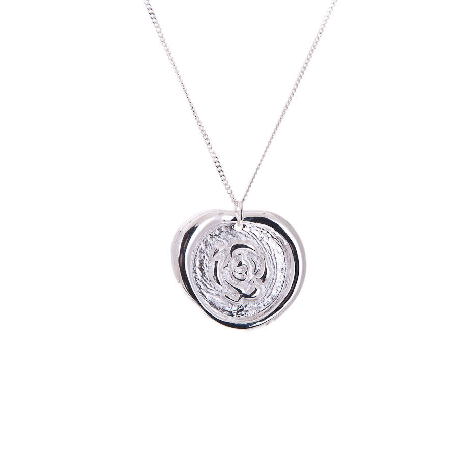 Solid Silver Rose Wax Seal Stamp Necklace, 1 of 2