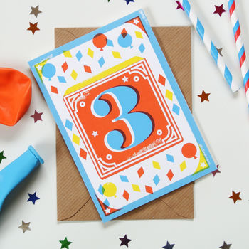 Kids' Age Number Block Print Birthday Cards, 3 of 10