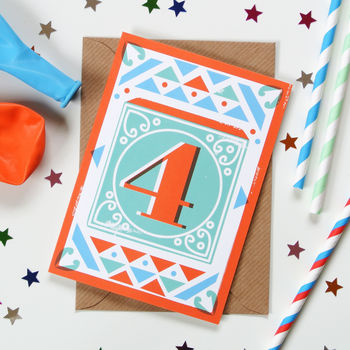 Kids' Age Number Block Print Birthday Cards, 4 of 10