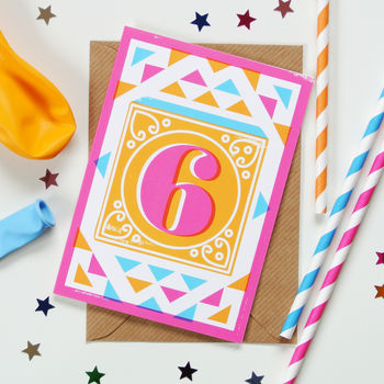 Kids' Age Number Block Print Birthday Cards, 6 of 10