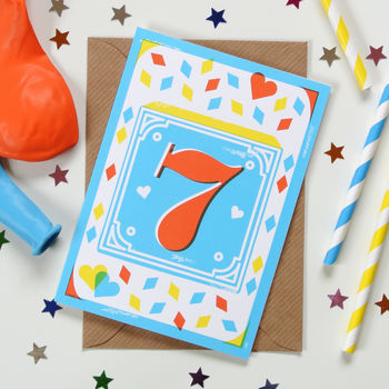 Kids' Age Number Block Print Birthday Cards, 7 of 10