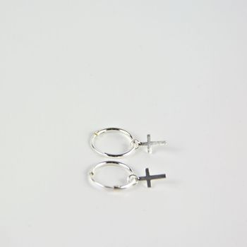 Petite Silver Cross Hoop Earrings, 3 of 9