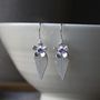 Silver Leaf And Gemstone Daisy Drop Earrings, thumbnail 2 of 4