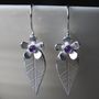 Silver Leaf And Gemstone Daisy Drop Earrings, thumbnail 3 of 4