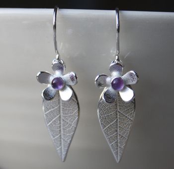 Silver Leaf And Gemstone Daisy Drop Earrings, 4 of 4