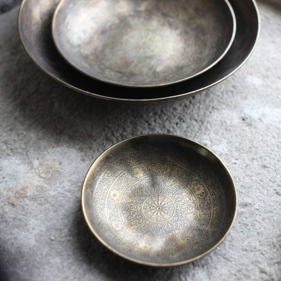 hand etched antique brass bowl by nkuku