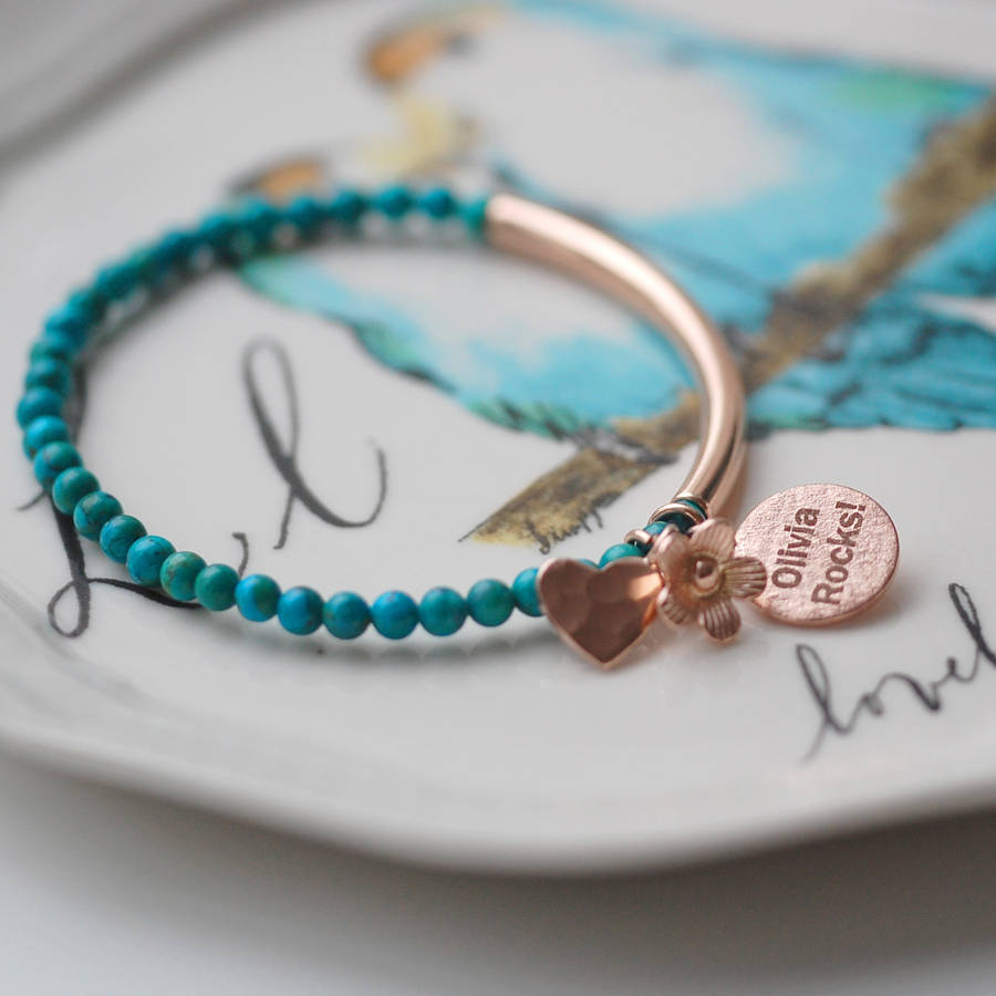 Chinese Turquoise And Rose Gold Bracelet By Oh So Cherished Chinese Turquoise And Rose Gold Bracelet