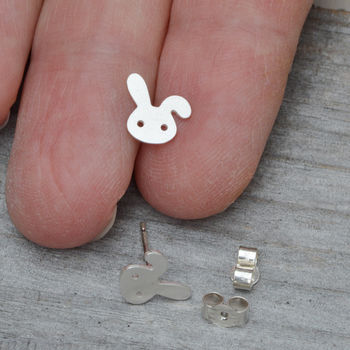 Bunny Earring Studs With Floppy Ears In Sterling Silver, 2 of 6