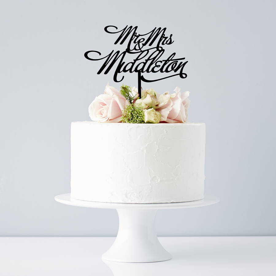 Personalised Mr And Mrs Elegant Wedding Cake Topper, 1 of 8