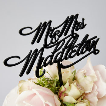 Personalised Mr And Mrs Elegant Wedding Cake Topper, 7 of 8