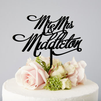 Personalised Mr And Mrs Elegant Wedding Cake Topper, 8 of 8