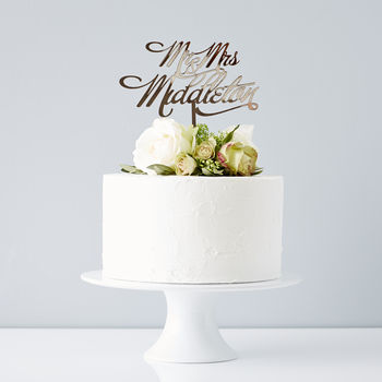 Personalised Mr And Mrs Elegant Wedding Cake Topper, 6 of 8