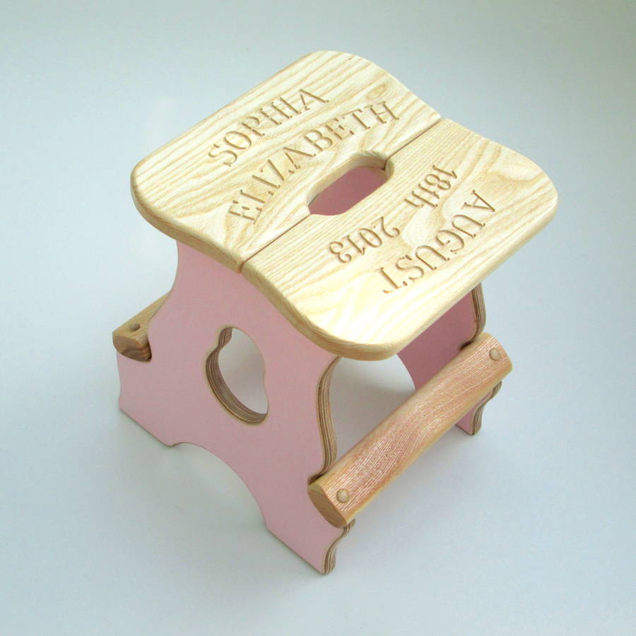 engraved new baby stool by the woodsmith