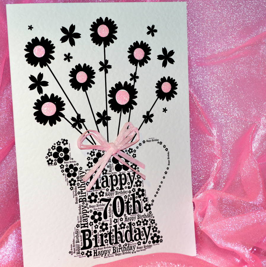70th Happy Birthday Flower Sparkle Card By Sew Very English