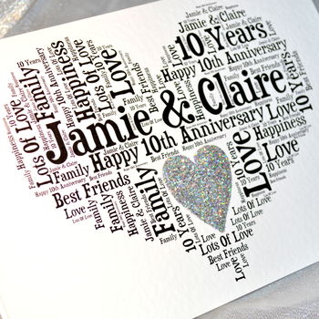 Personalised 10th Wedding Anniversary Love Sparkle Card, 2 of 12