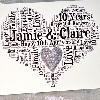 Personalised 10th Wedding Anniversary Love Sparkle Card, 6 of 12