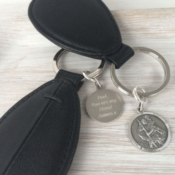 Personalised Silver St Christopher Oval Leather Keyring, 2 of 7