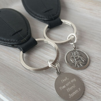 Personalised Silver St Christopher Oval Leather Keyring, 3 of 7