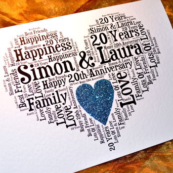 Personalised 20th Wedding Anniversary Love Sparkle Card, 7 of 12