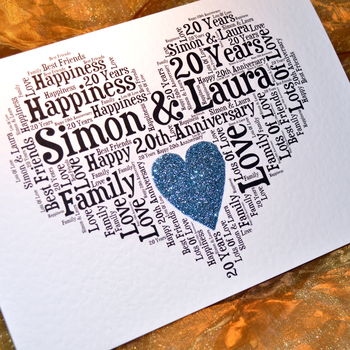 Personalised 20th Wedding Anniversary Love Sparkle Card, 9 of 12