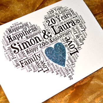 Personalised 20th Wedding Anniversary Love Sparkle Card, 10 of 12