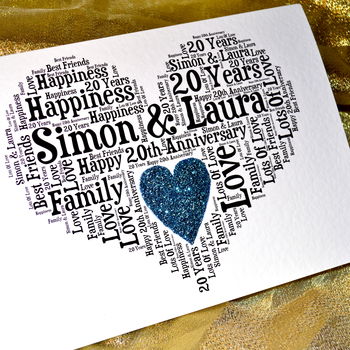 Personalised 20th Wedding Anniversary Love Sparkle Card, 11 of 12