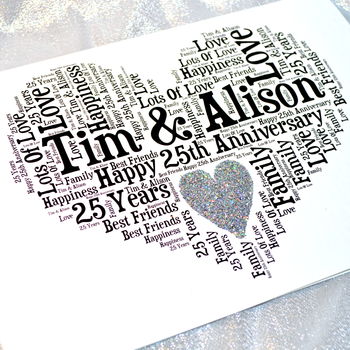 Personalised 25th Wedding Anniversary Love Sparkle Card, 8 of 12