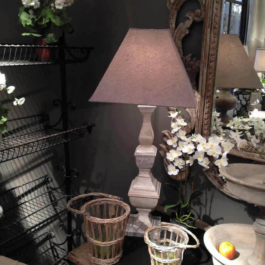 Elegant Tall Wooden Table Lamp Complete With Shade By Cowshed Interiors