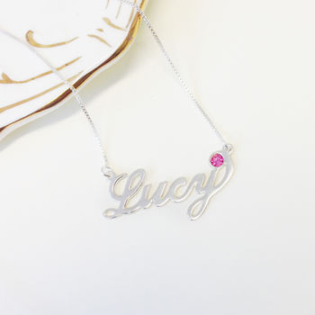 Personalised Name Necklace With Birthstone, 7 of 12