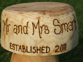 Personalised Wedding Gift Wooden Mushroom Seats, 2 of 3